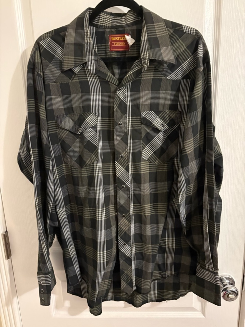 Rustler Men's Black & Gray Plaid Snap-Front Shirt XLTall